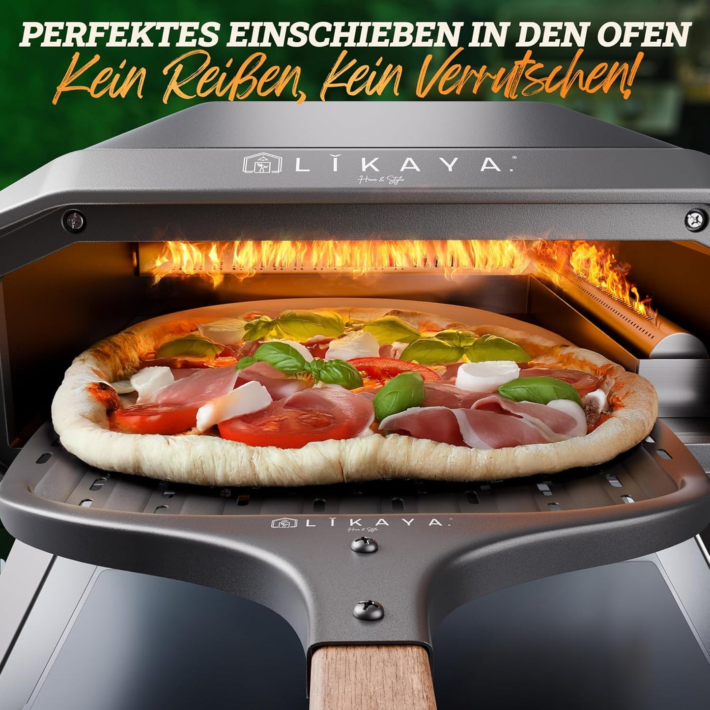 Antihaft Pizzaschaufel mit Holzgriff, Schwarz Pizzaschieber 32cm [rund]