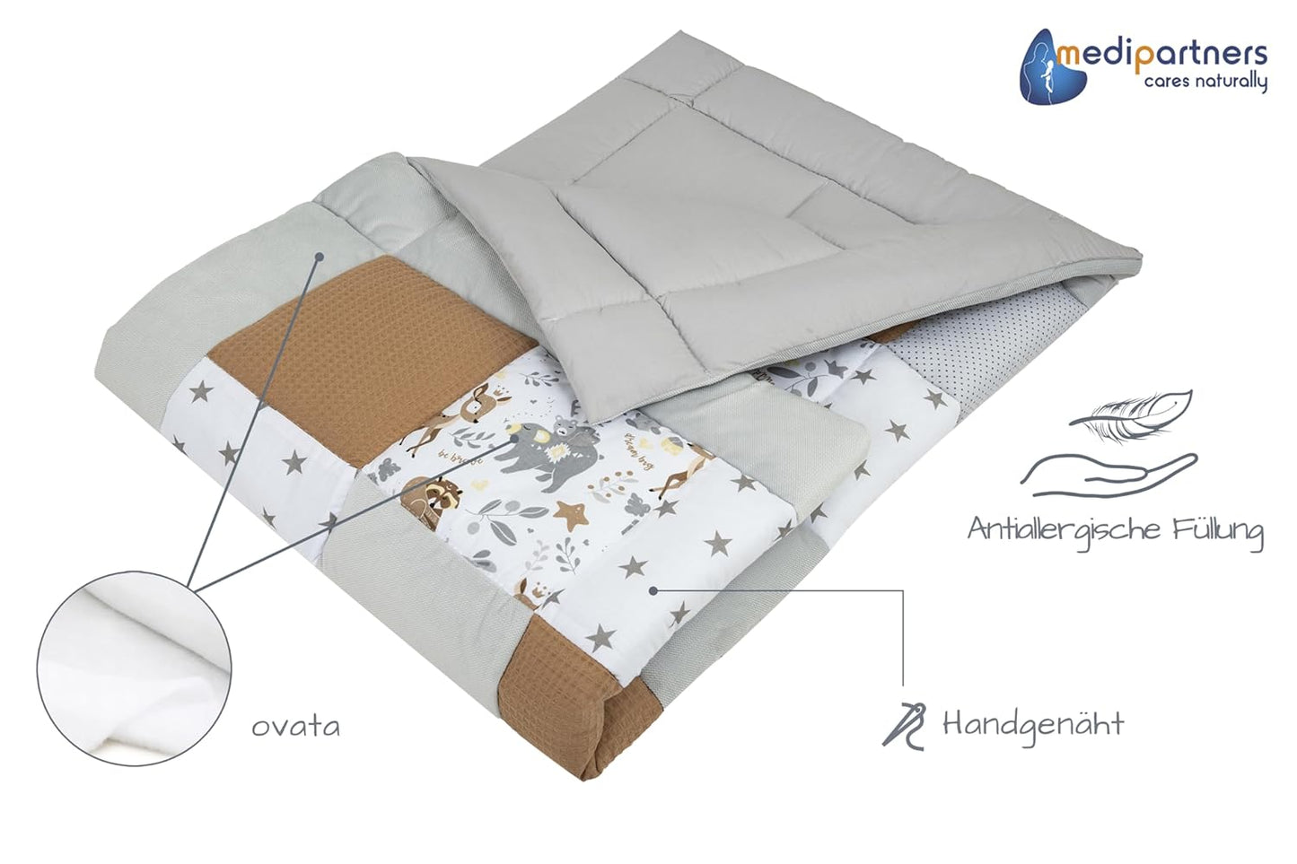 Krabbeldecke Minky Waffel, 120x120cm Reh
