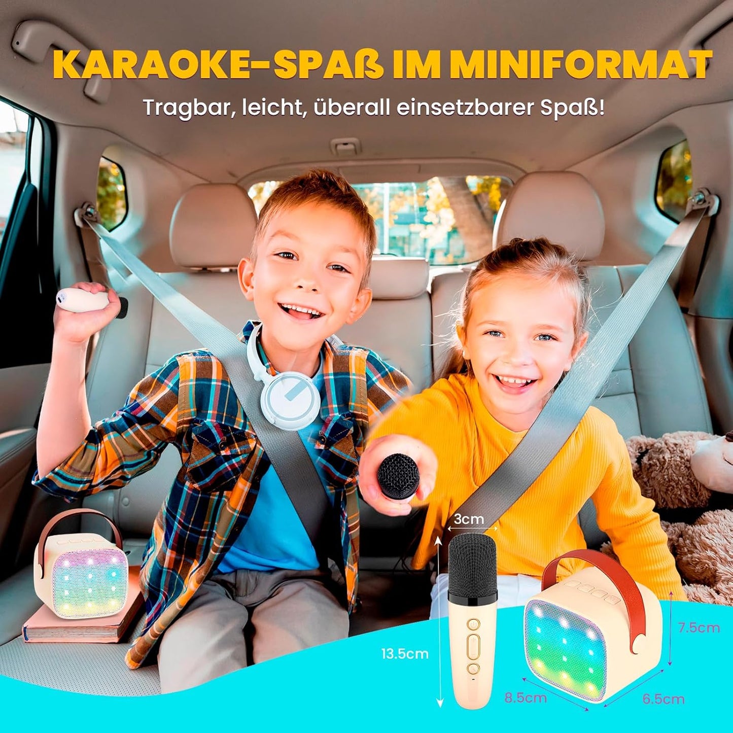Karaoke-Maschine, Beige-2 Mikrofone
