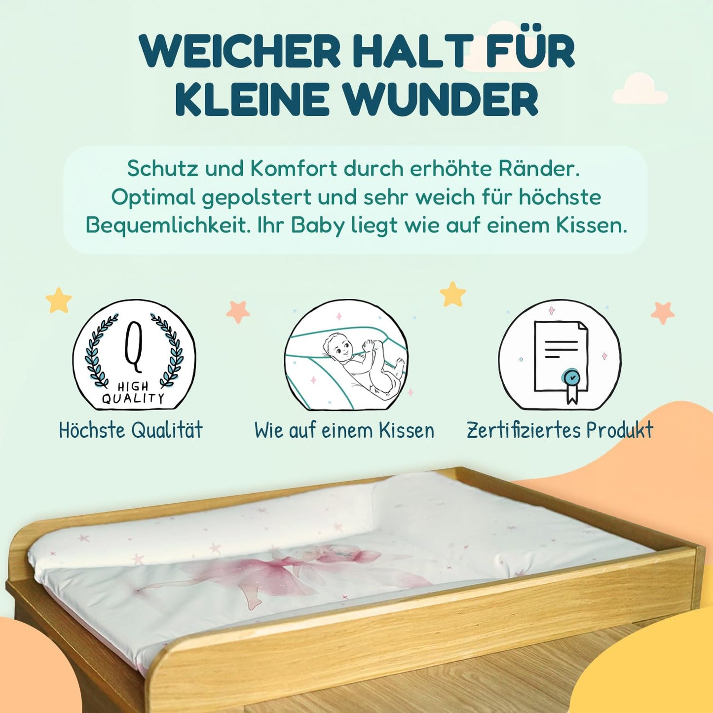 Weiche Wickelauflage 75x72 cm, wasserdicht, 72x75 cm (1er Pack) Schläfriger Bär