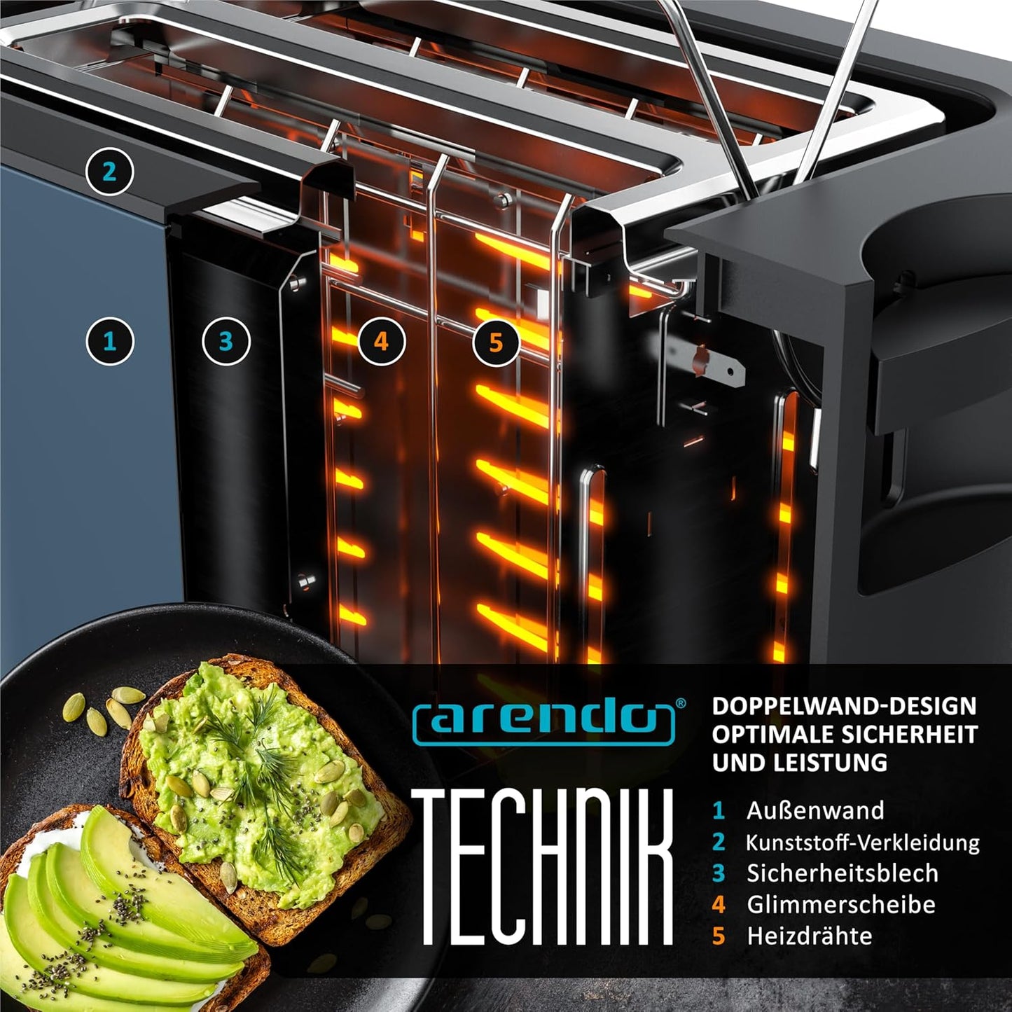 Toaster mit Display und 7 Bräunungsstufen, C: Blau