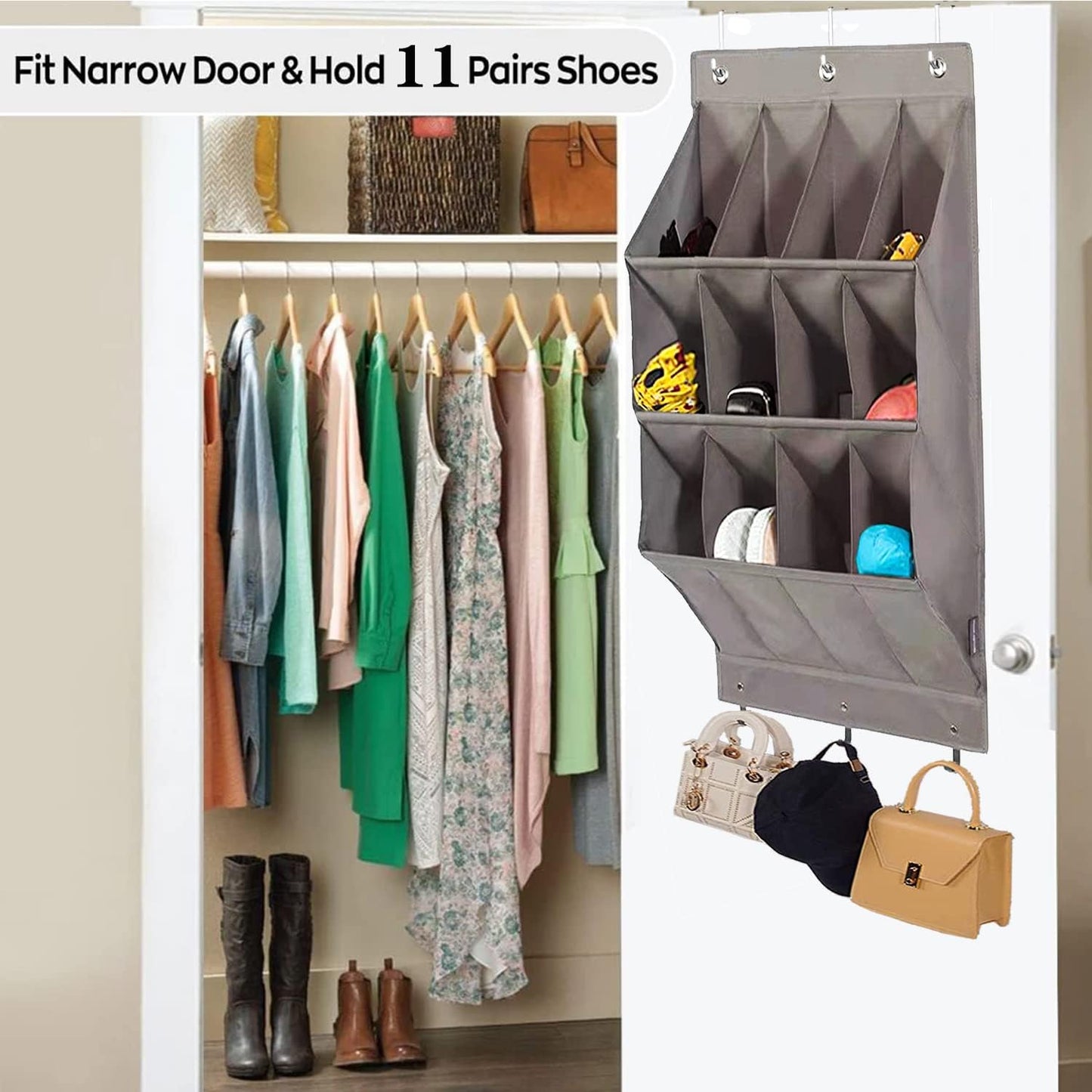 Hängender Schuh-Organizer für die Tür, 12 Taschen-Grau