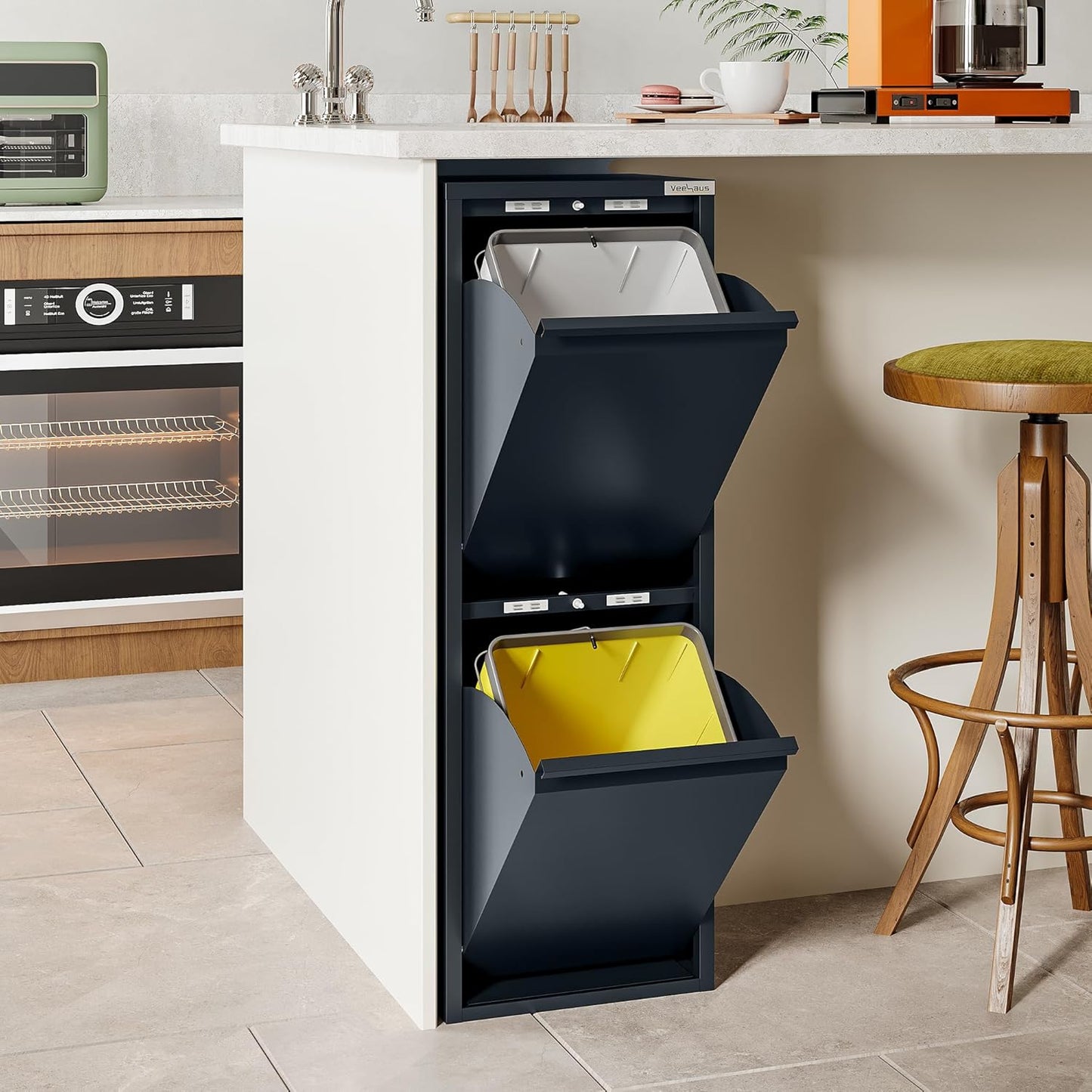 Geruchloses Mülltrennsystem, 2 x 15 L Anthrazit