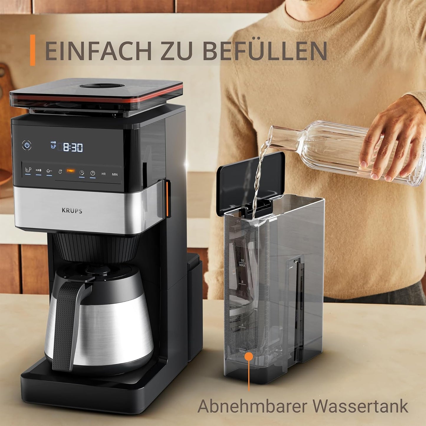 Grind Aroma Filterkaffeemaschine mit Kegelmahlwerk, 1,25 L Edelstahl