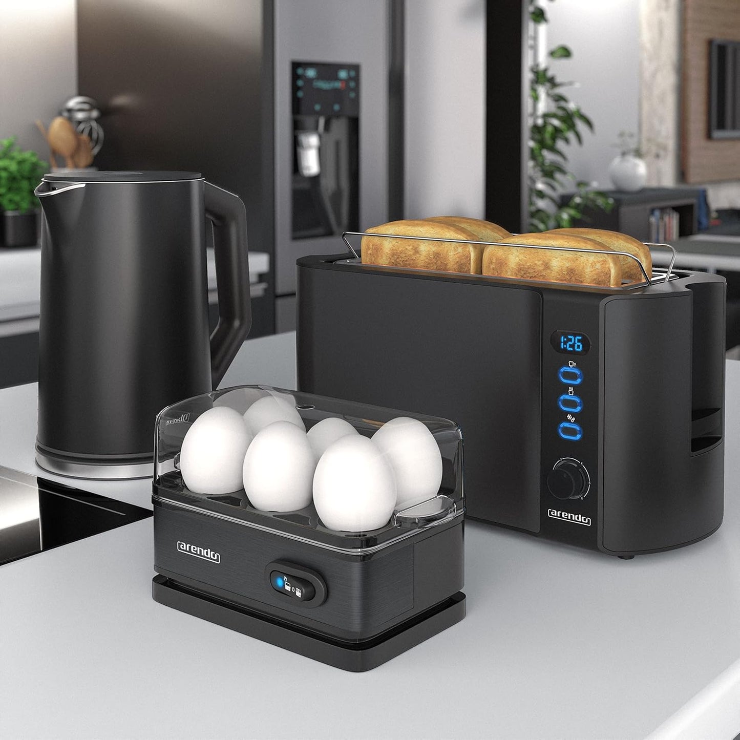Frühstücks Set - Wasserkocher ELEGANT, Toaster FRUKOST, Eierkocher SIXCOOK, B: Schwarz