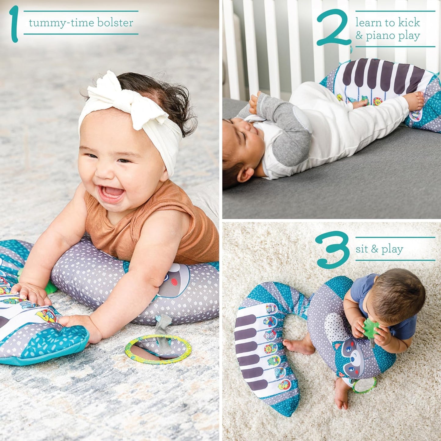 3-in-1 Tummy Time Kissen & Piano für Babys