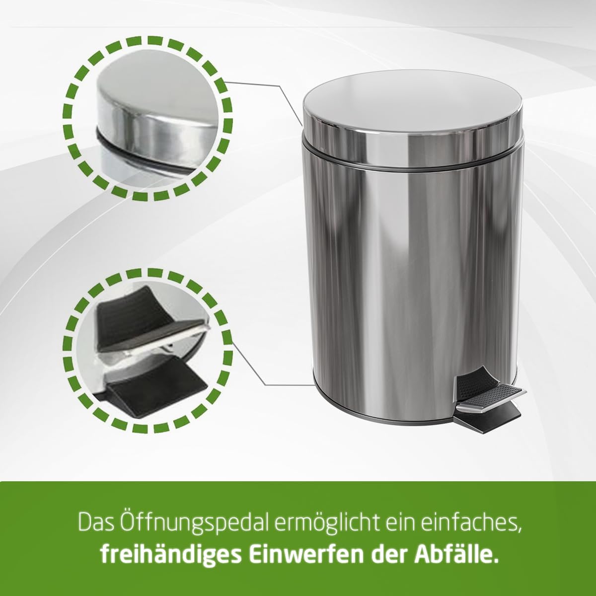 Mülleimer mit Pedal und Innenbehälter 12L, Edelstahl, 12 L