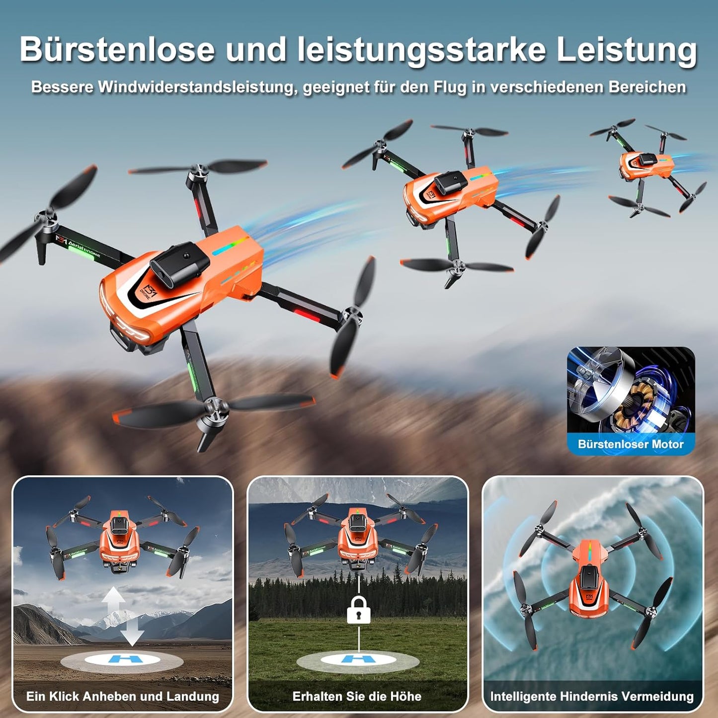 Drohne mit 4K-Kamera und 360° Hindernisvermeidung, Schwarz