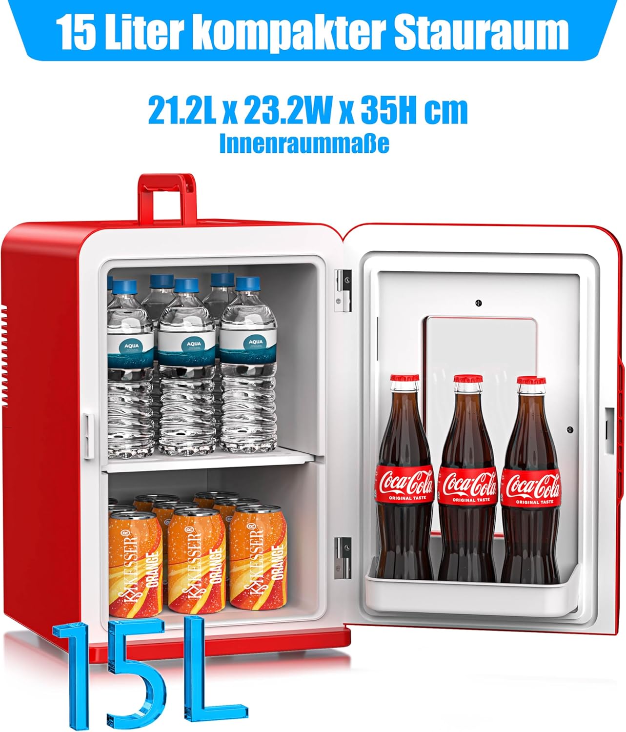 2in1 Mini Kühlschrank mit Kühl- und Heizfunktion, 15L Rot