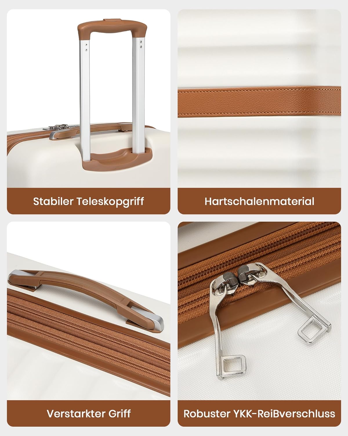 Reisekoffer-Set mit TSA Schloss, Mittlerer Koffer-Set 3tlg Creme/Braun