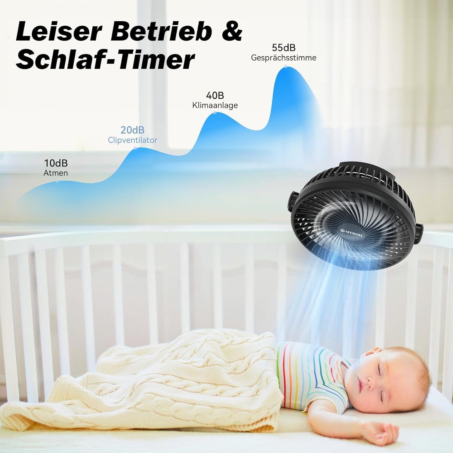Clip-Ventilator mit Fernbedienung & LED-Lichtern, Schwarz
