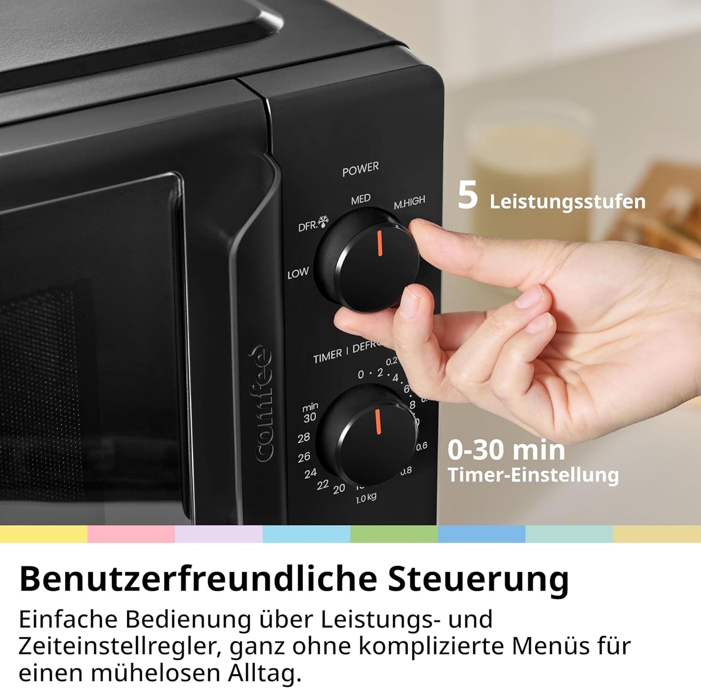 Kompakte Mikrowelle mit Auftaufunktion 20L, Mechanisch Schwarz 20L