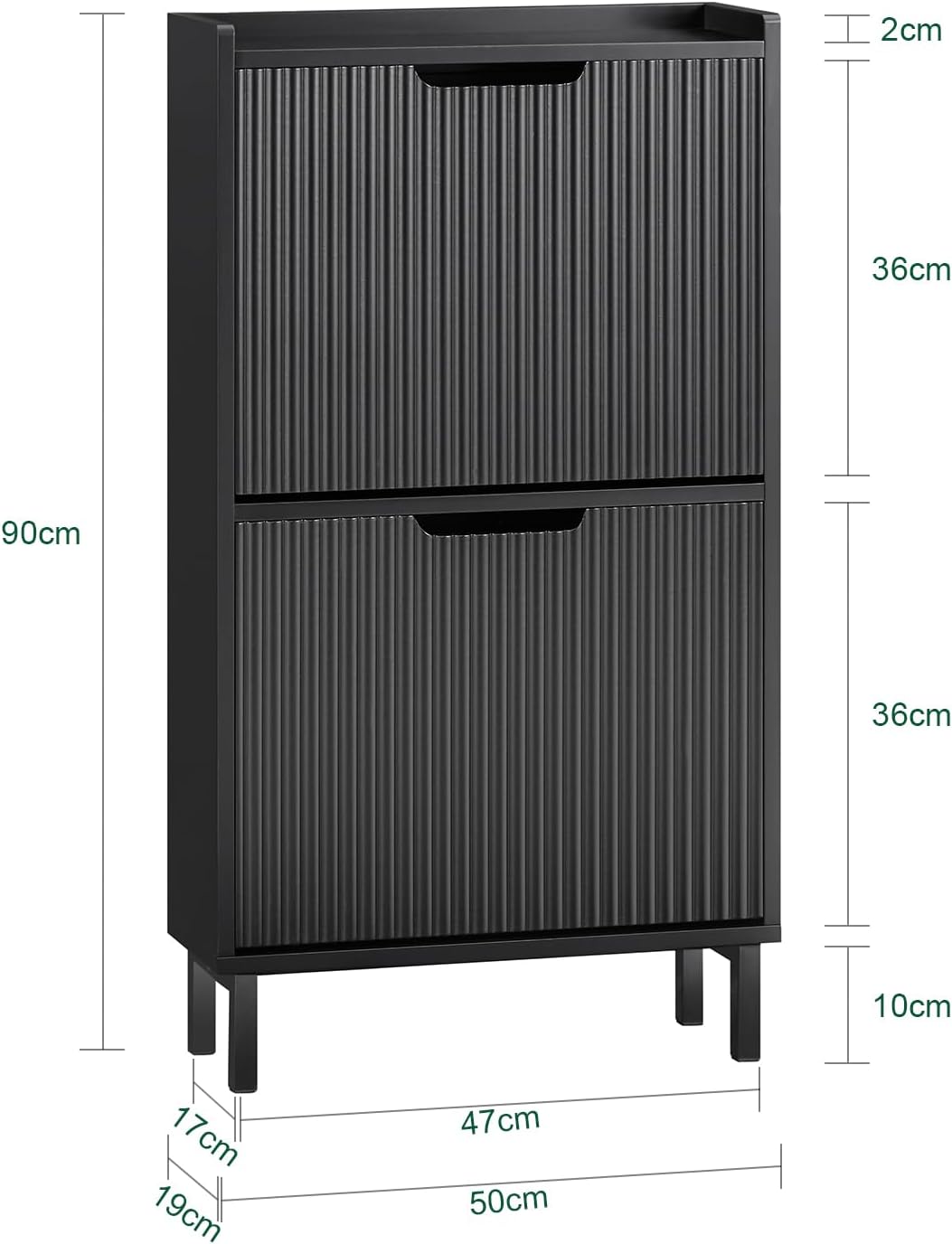 Schmaler Schuhkipper mit 2 Klappen (50x90x19cm), 50cm (W) x 19cm (D) x 90cm (H) Schwarz