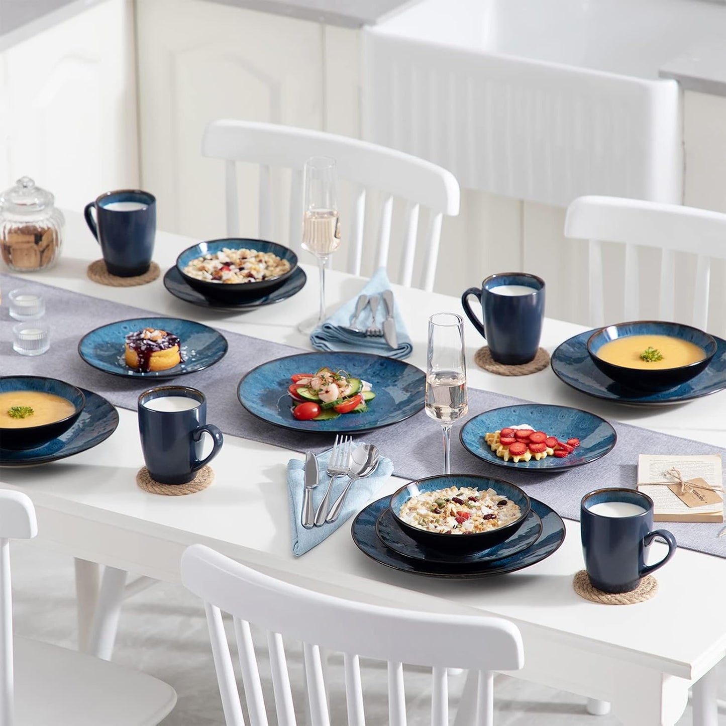 4er-Set Suppenteller, 950ml, 4-teilige Suppenschalen Blau