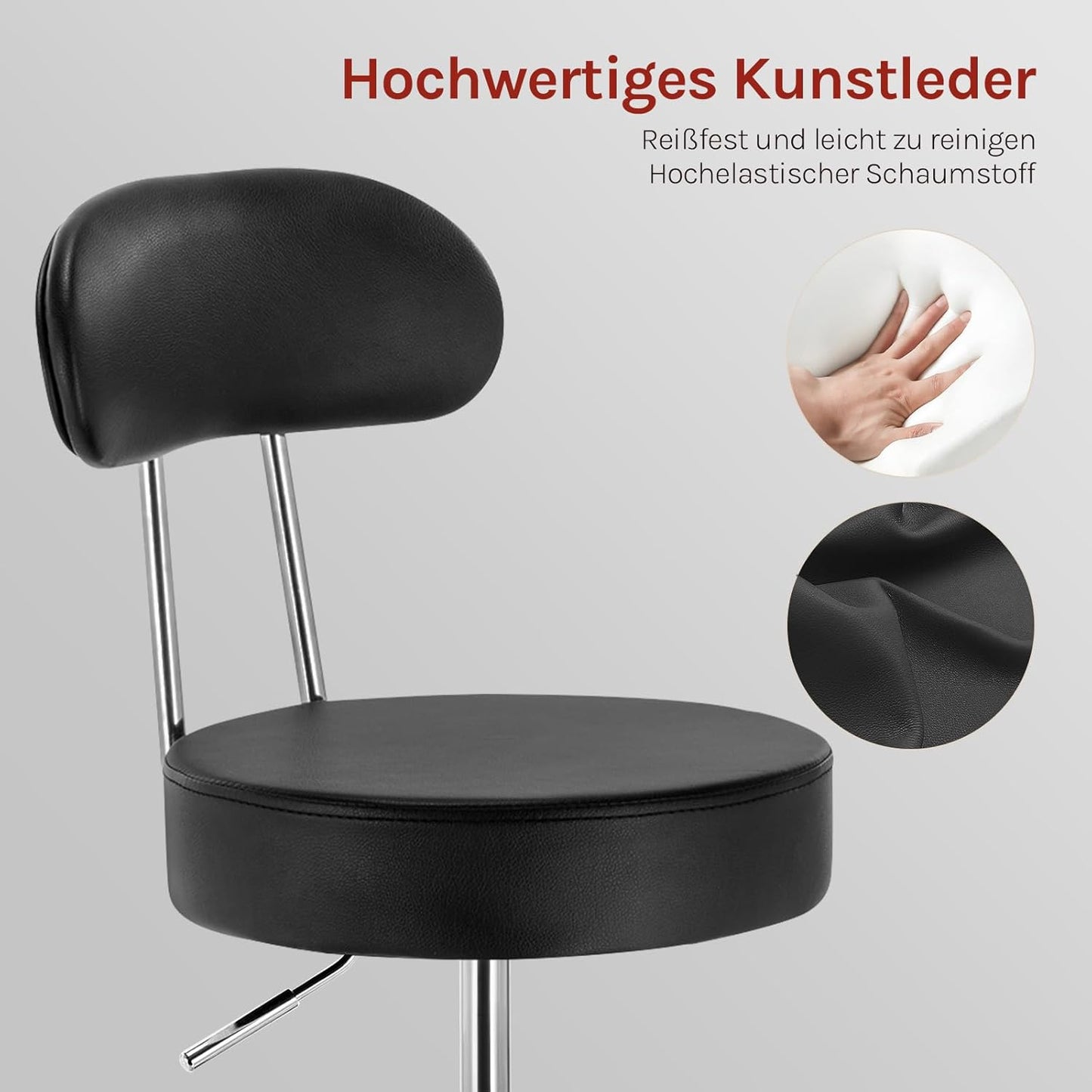 Rollhocker höhenverstellbar mit Rollen & Lehne, Schwarz