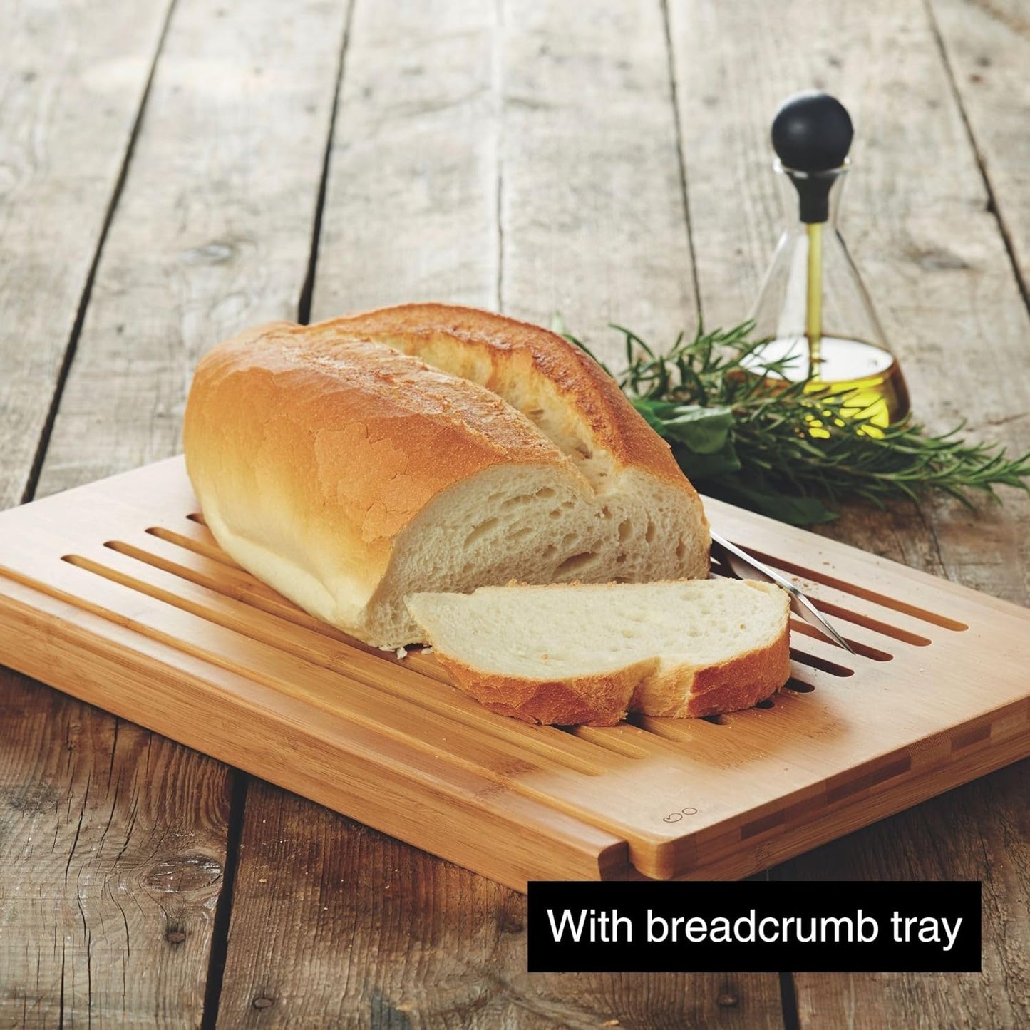 Brotschneidebrett mit Krümelrost und Auffangschale, 40L x 27B cm