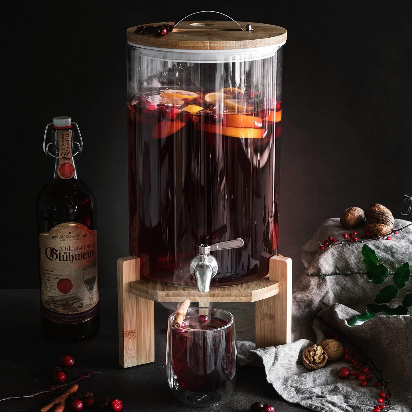 Getränkespender mit Zapfhahn, 7L Braun - Bambus