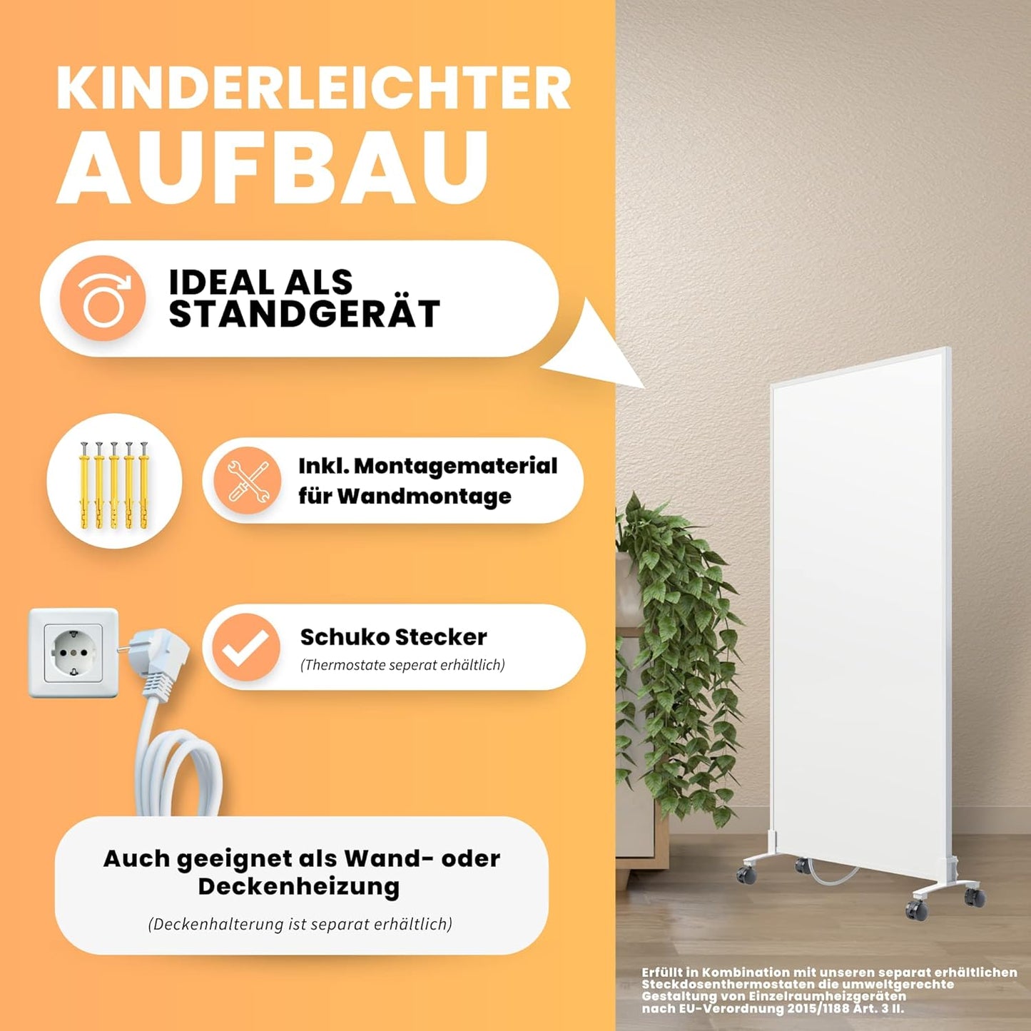 Infrarotheizung, 1200 Watt Weiss - Ohne Thermostat