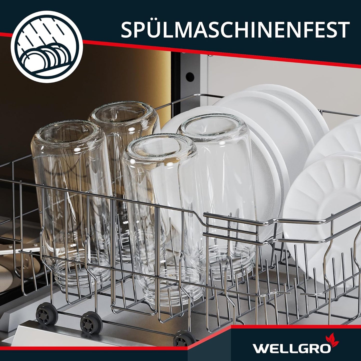 6er-Set Einmachgläser mit Schraubdeckel, Rot Kariert 1045 ml 6