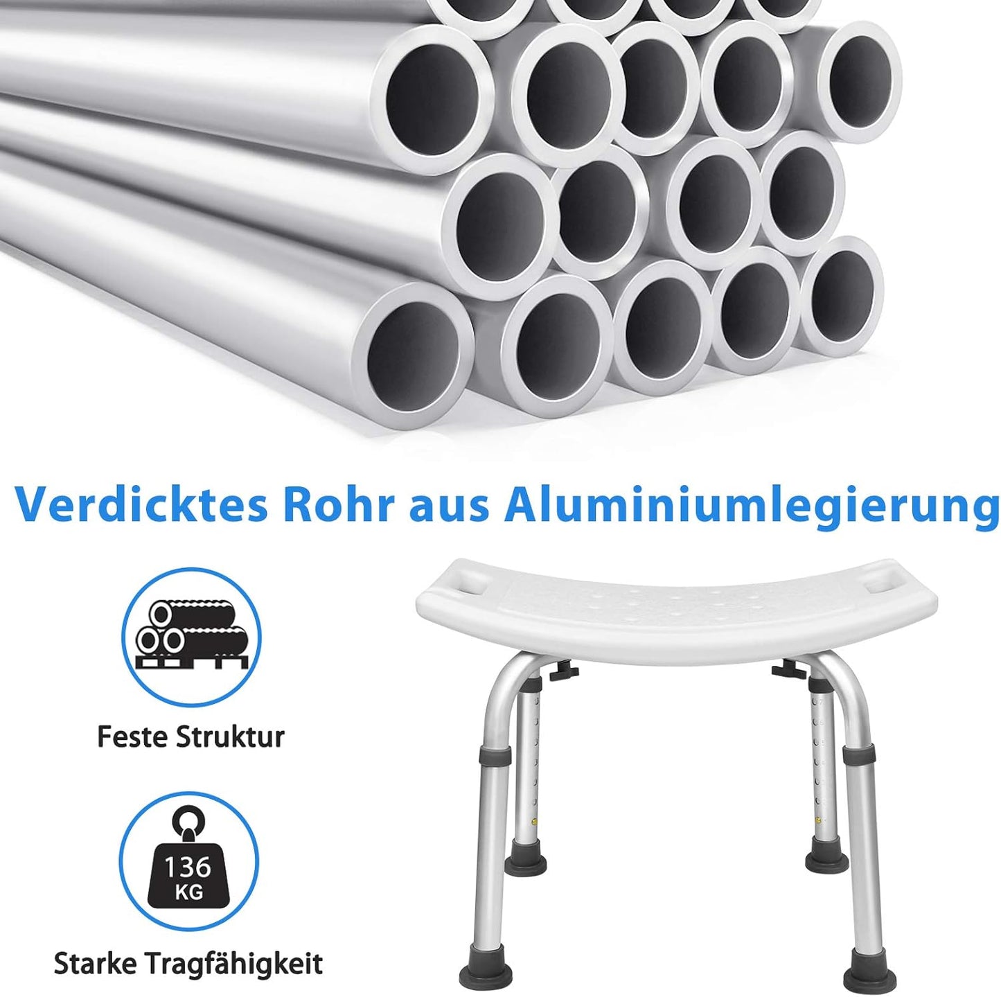 Höhenverstellbarer Duschhocker (bis 136 kg), Duschhocker Höhenverstellbar - 2