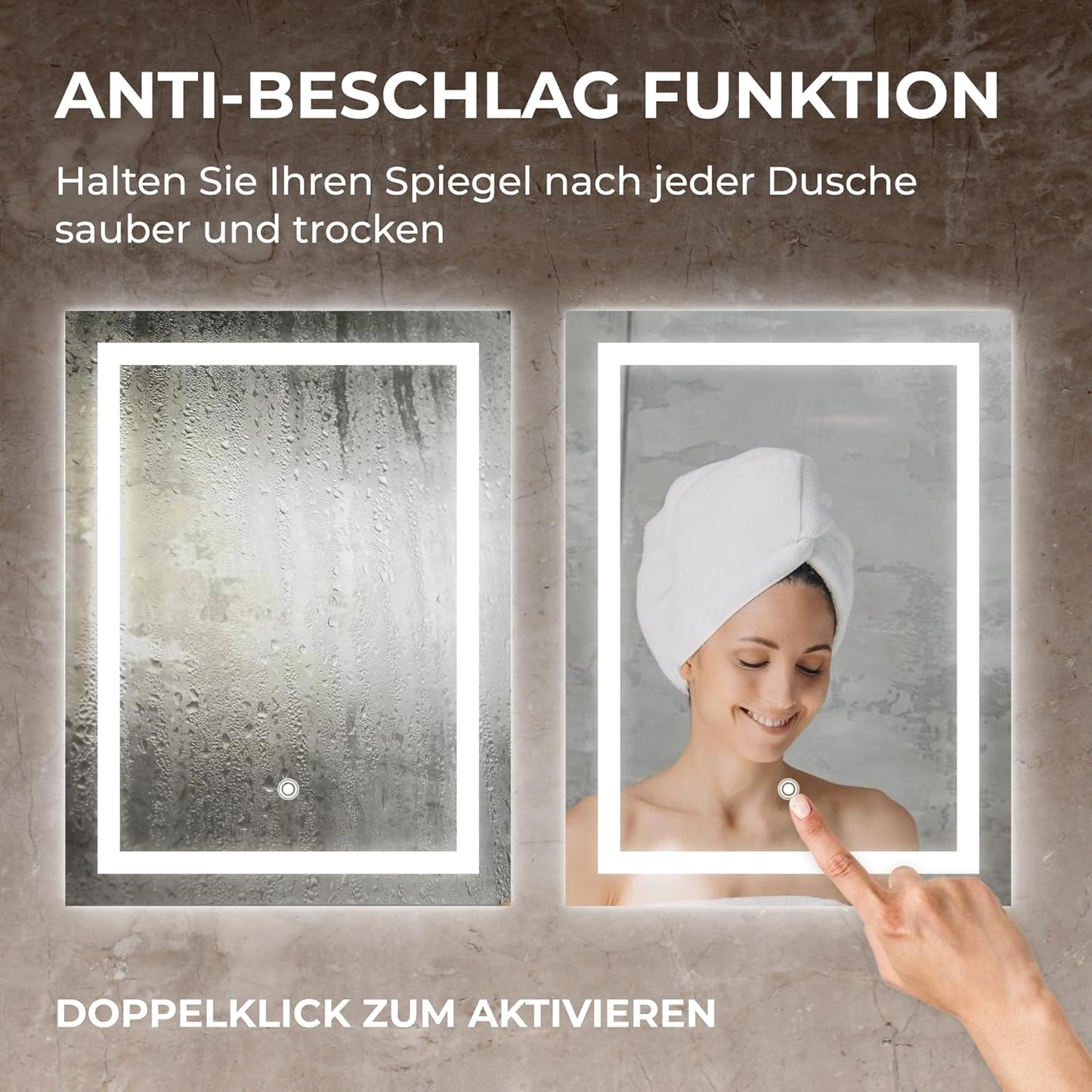 LED Badspiegel mit Anti-Beschlag und Touch-Schalter, 70L x 50B cm