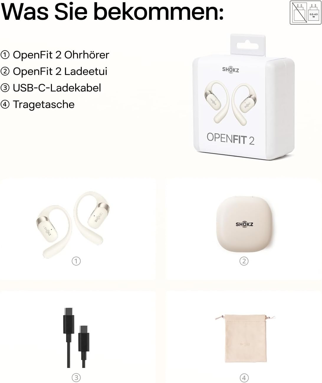 OpenFit 2 Open-Ear-Kopfhörer, Typ-C-Laden Beige