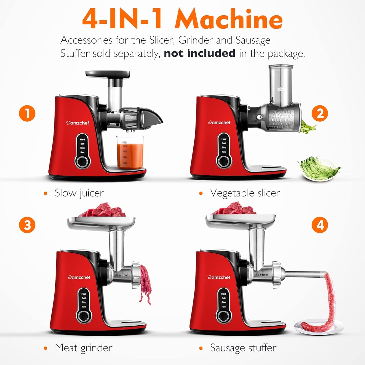 Slow Juicer, 38P x 15W x 34H CM Rot