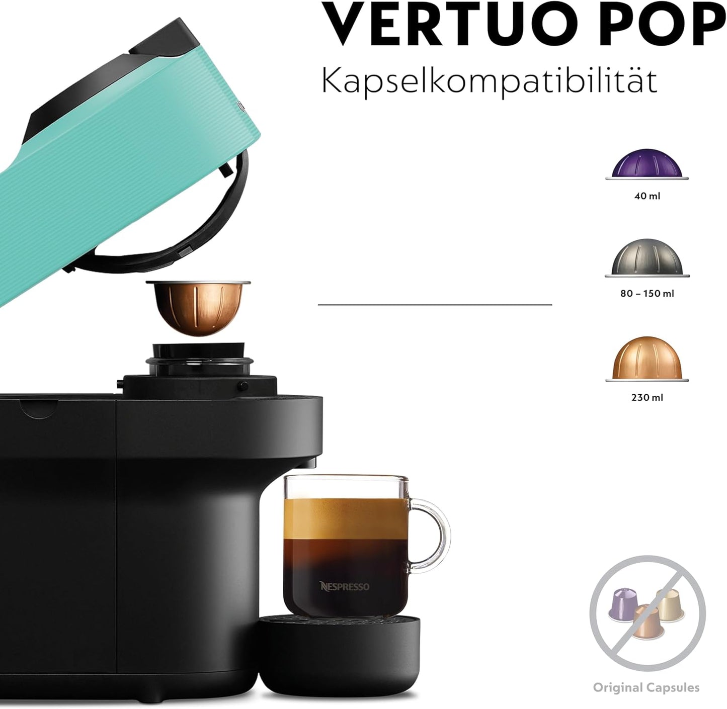 Krups Vertuo Pop Kaffeekapselmaschine mit One-Touch-System, XN9204 / Aqua Mint