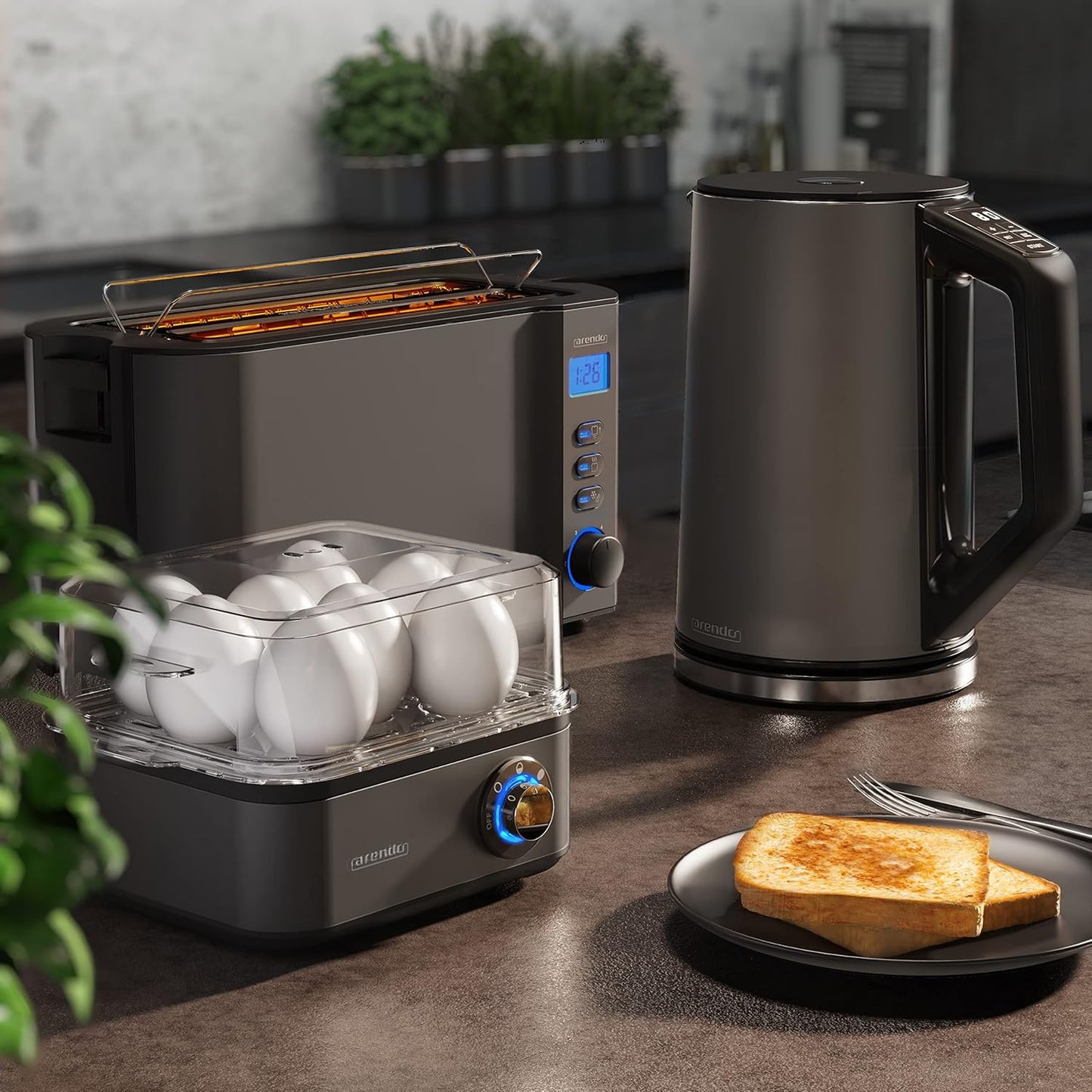 Wasserkocher Set mit Toaster und Eierkocher, A: Cool Grey