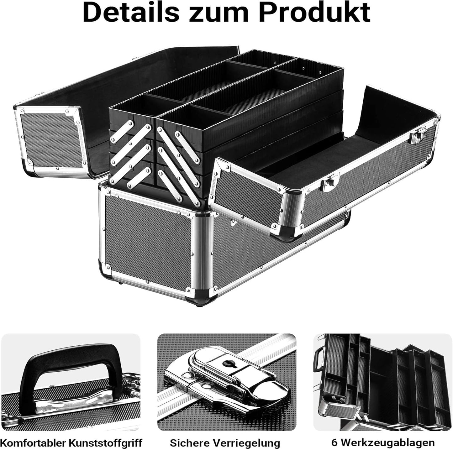 Alu Transportkoffer mit Innenaufteilung, Schwarz 7-XL