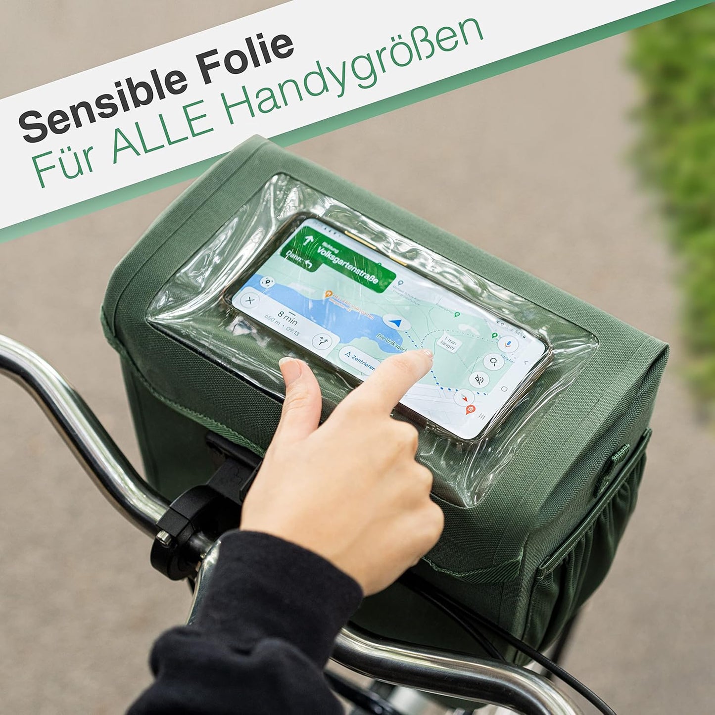 Lenkertasche mit Handyfach, Grün Einzeln