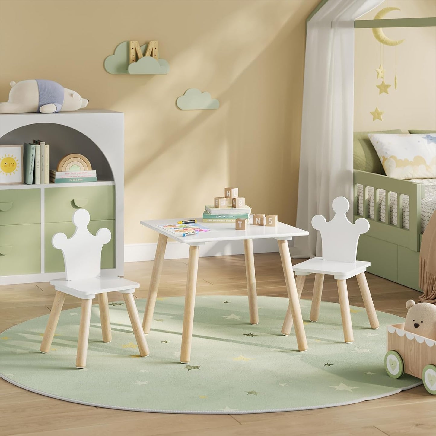 Kindertisch-Set mit 2 Stühlen, MDF/Massivholz, Quadratischen Tisch-1