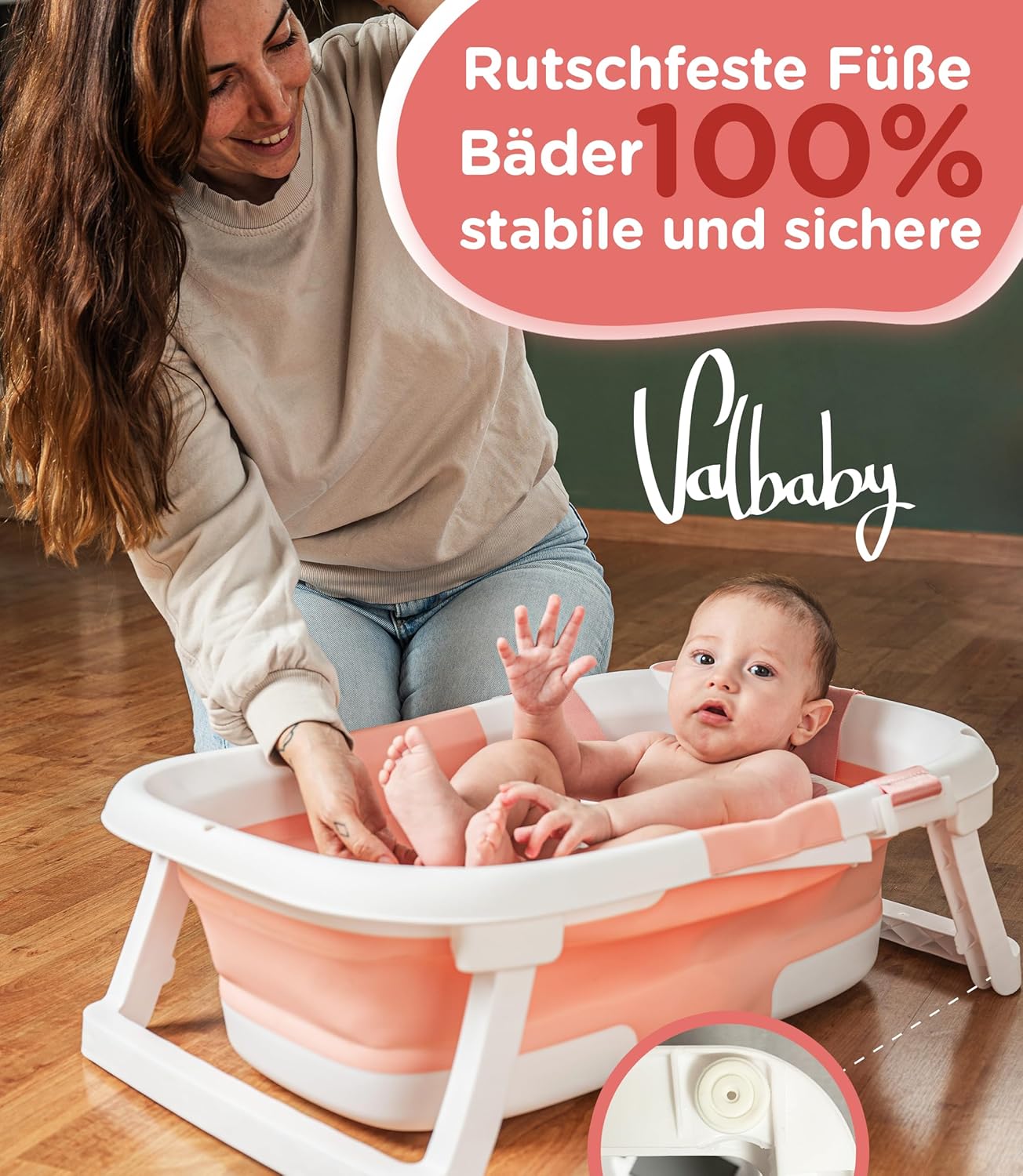 Faltbare Babybadewanne mit Kissen, Rosa