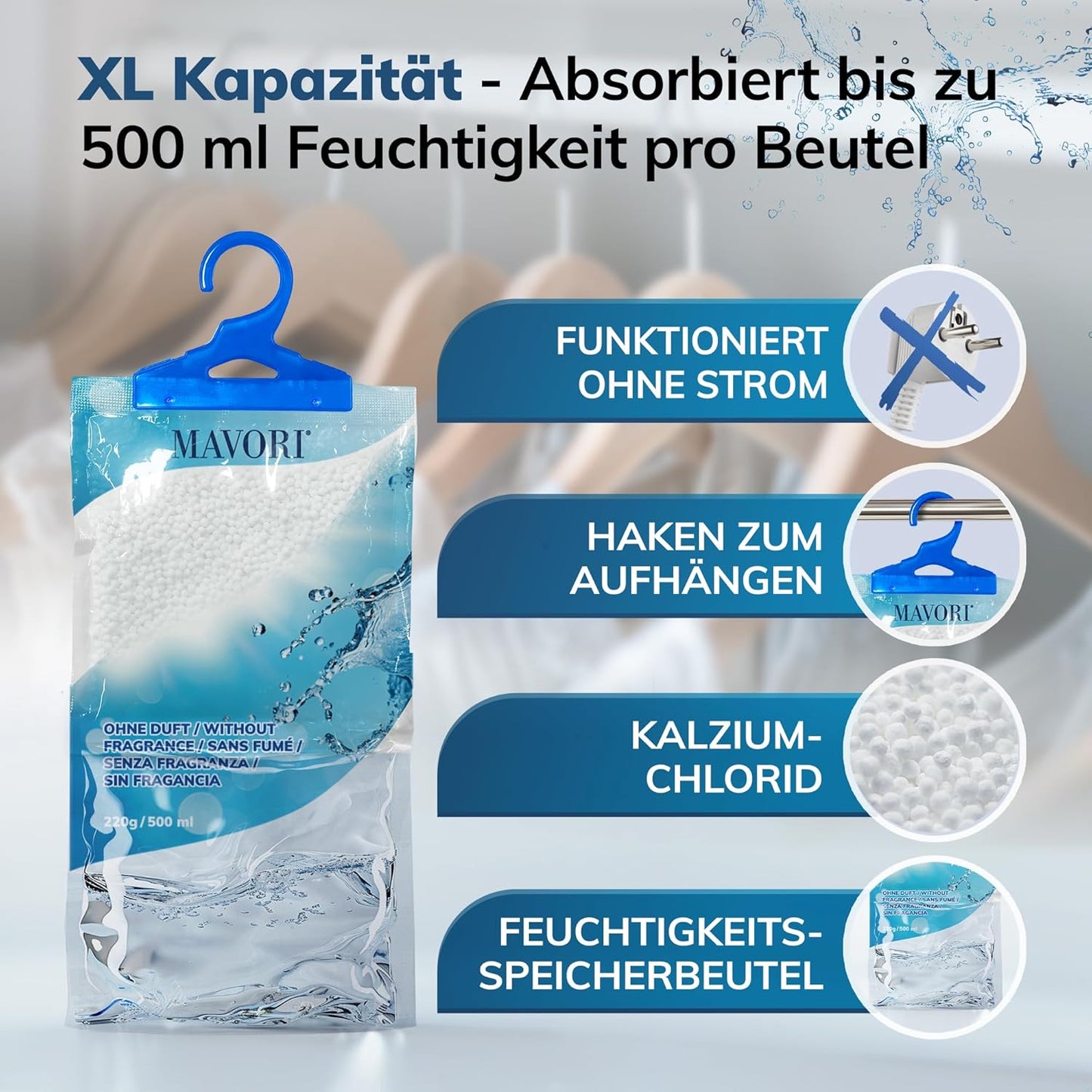 Luftentfeuchter zum Aufhängen, 20 Stück, ohne Duft, Ohne Duft 20er Set