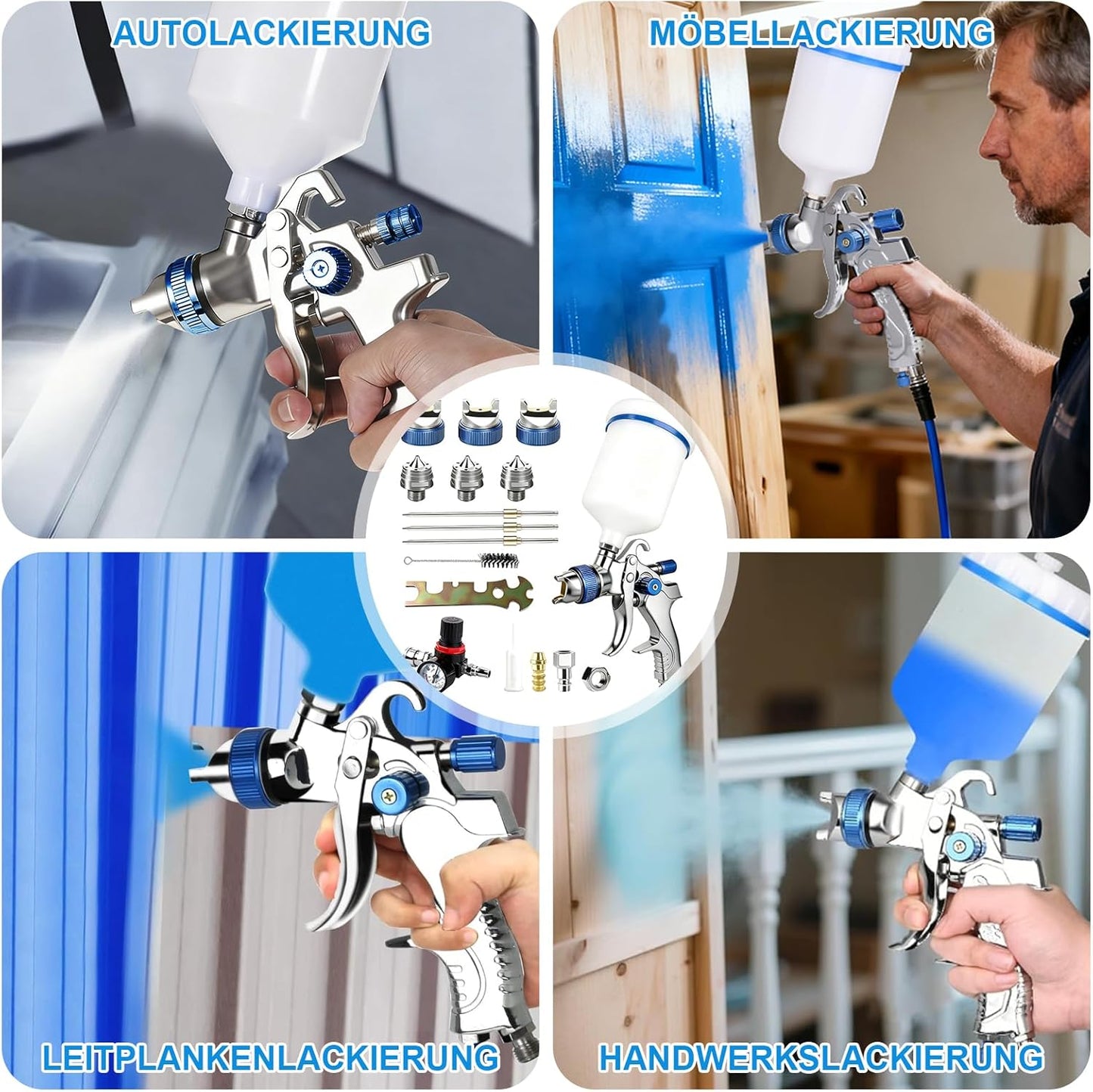 HVLP Lackierpistole-Kit mit 3 Düsen und Druckregler
