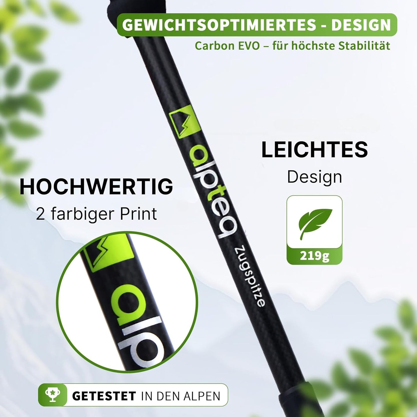 Verstellbare Teleskop Wanderstöcke mit Korkgriff und Zubehör, Grün