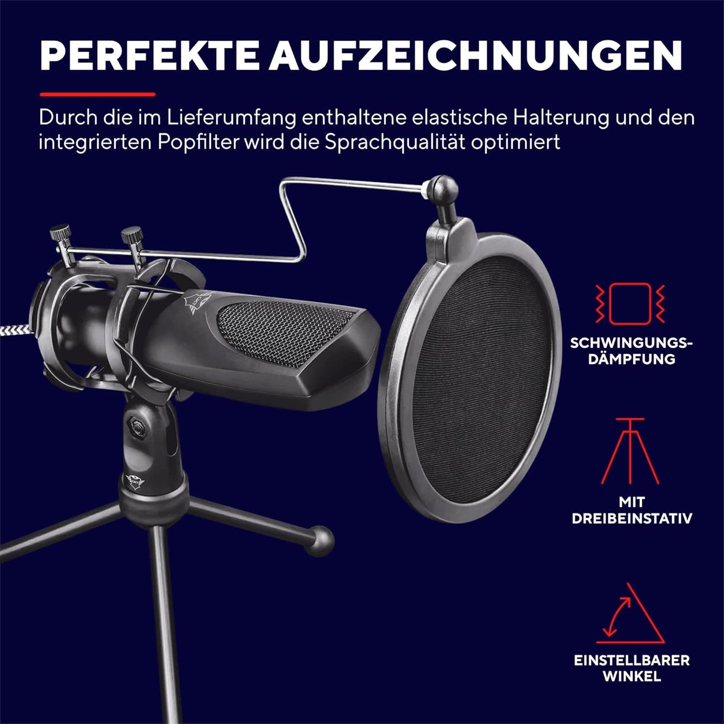 Mikrofon GXT 232 Mantis mit Popfilter und Stativ für Streaming