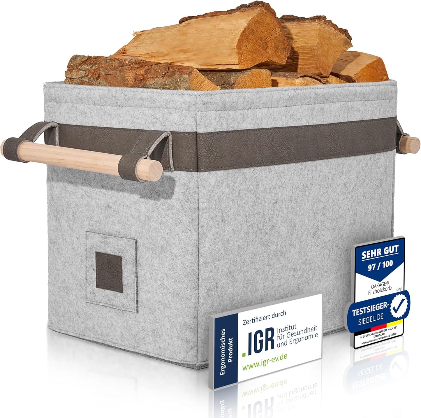 Holzkorb für Kaminholz, Hellgrau Single