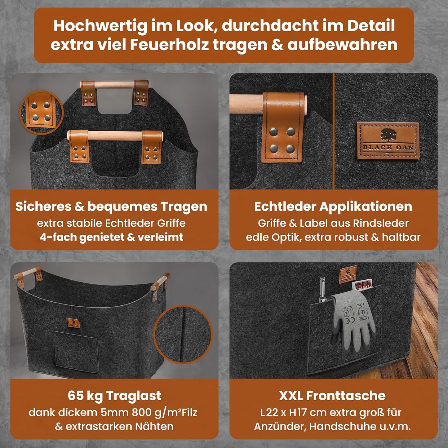 XXL-Filzkorb für Kaminholz, 100L, 100 l Anthrazit