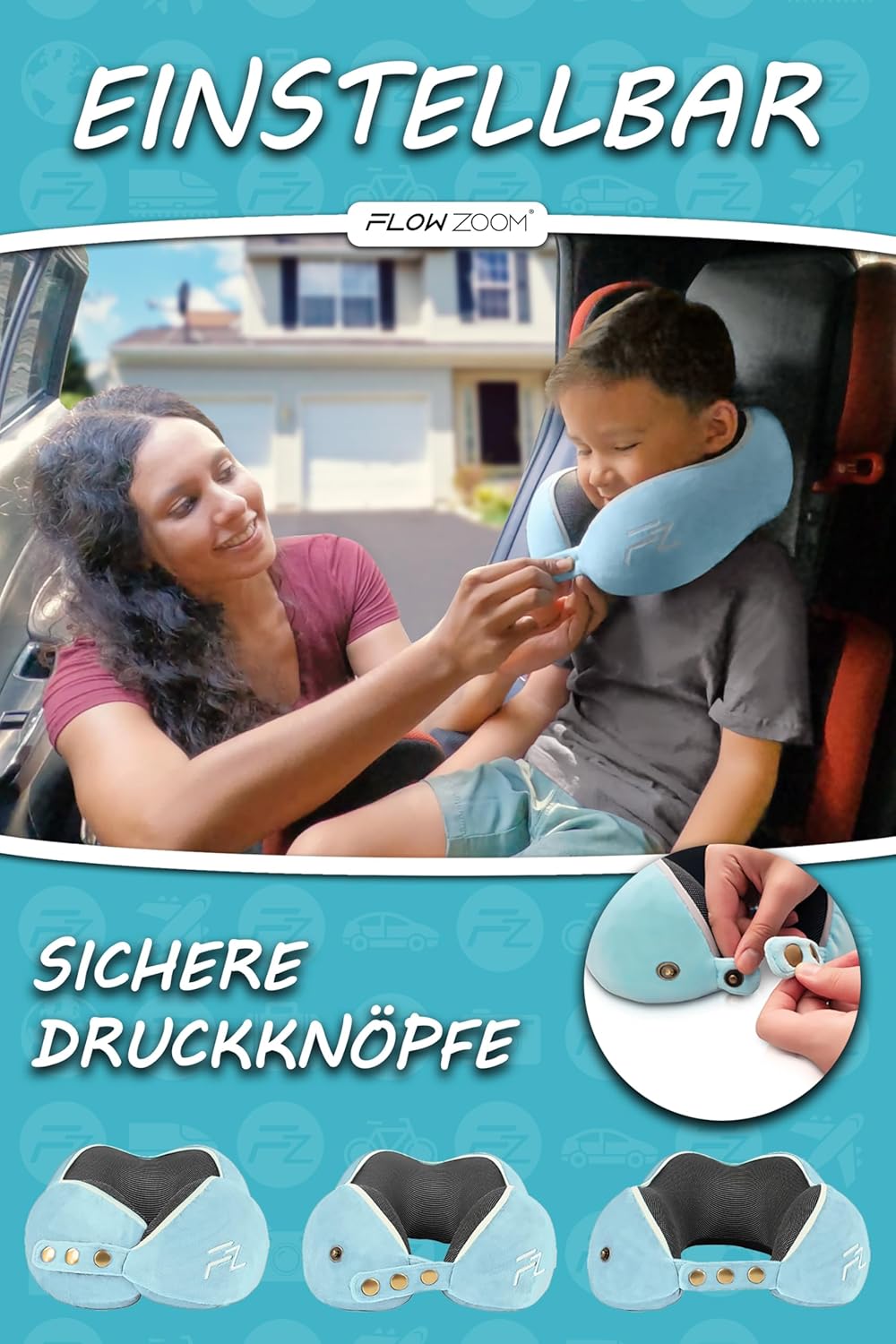 Einstellbares Memory Foam Nackenkissen für Kinder ab 3 Jahren, 4.1. Comfy Kids S - Blau