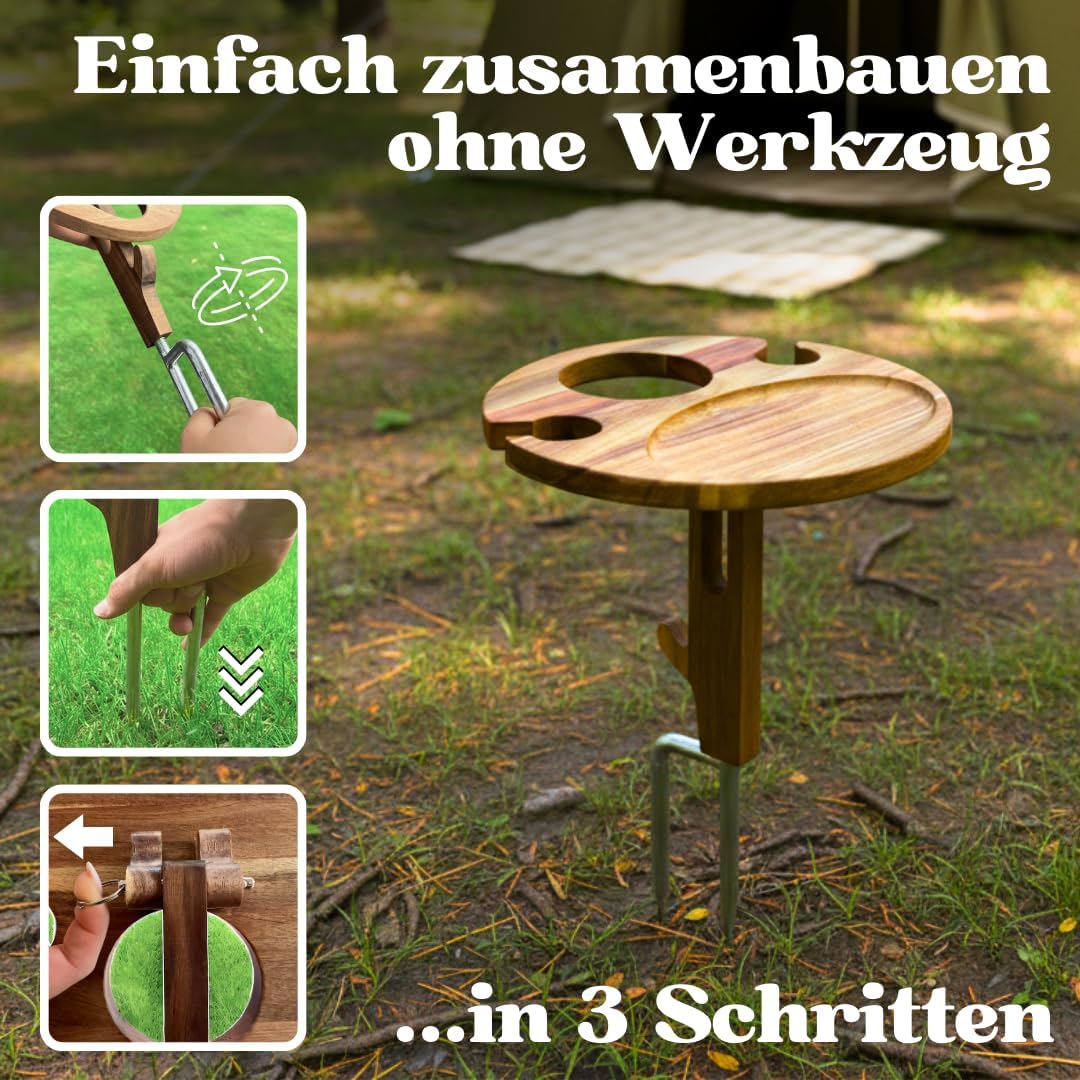 Steckbarer Weinhalter und Picknicktisch aus Holz