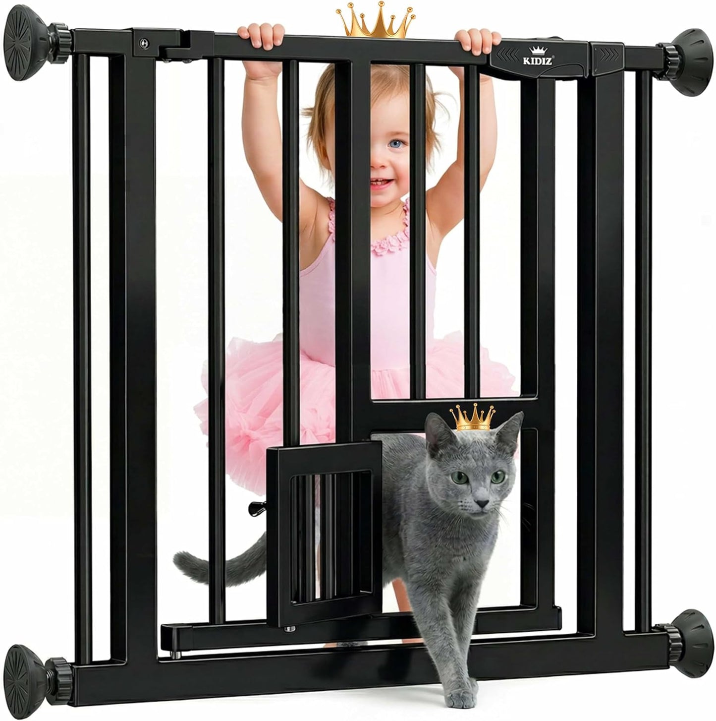 Absperrgitter mit Katzenklappe, Autoclose-Funktion, 74-80 cm Schwarz