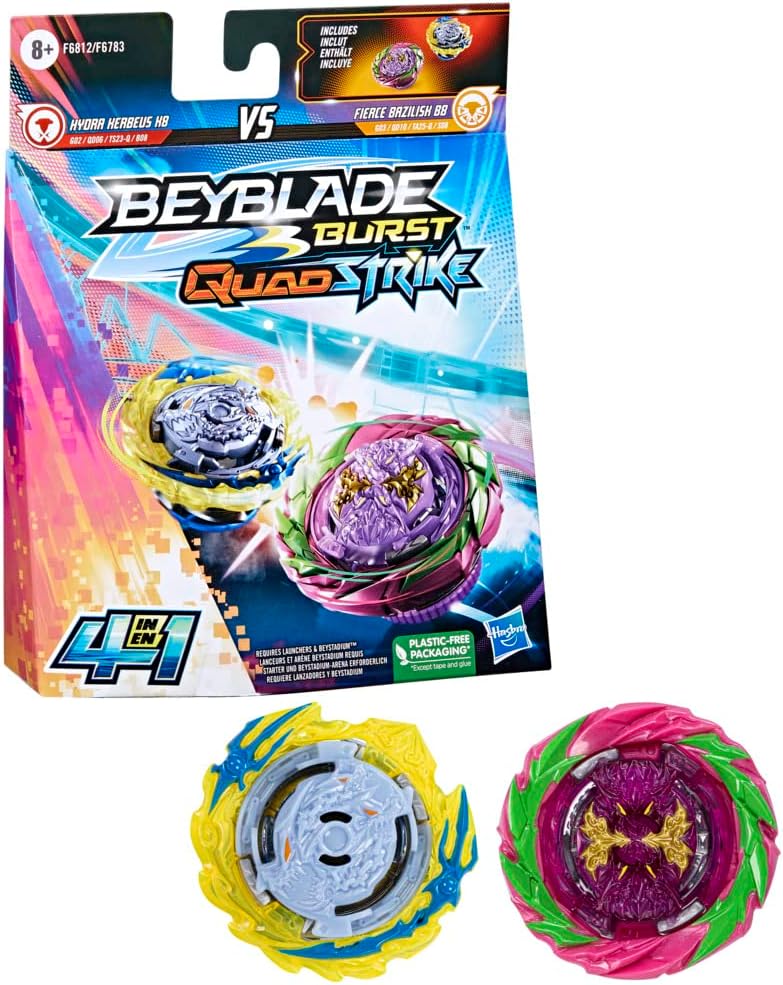 QuadStrike Beyblade Kreisel-Doppelpack (Bazilisk & Kerbeus), Stolz Bazilisk B8 und Hydra Kerbeus K8