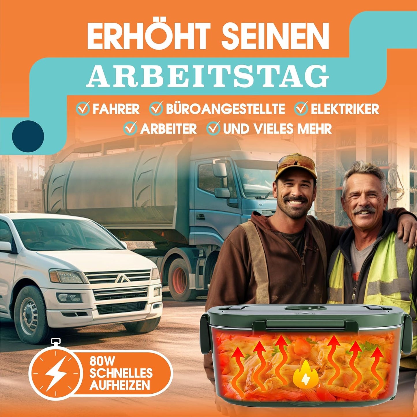 Elektrische 3-in-1 Lunchbox für Auto und Arbeit, Dunkelgrün
