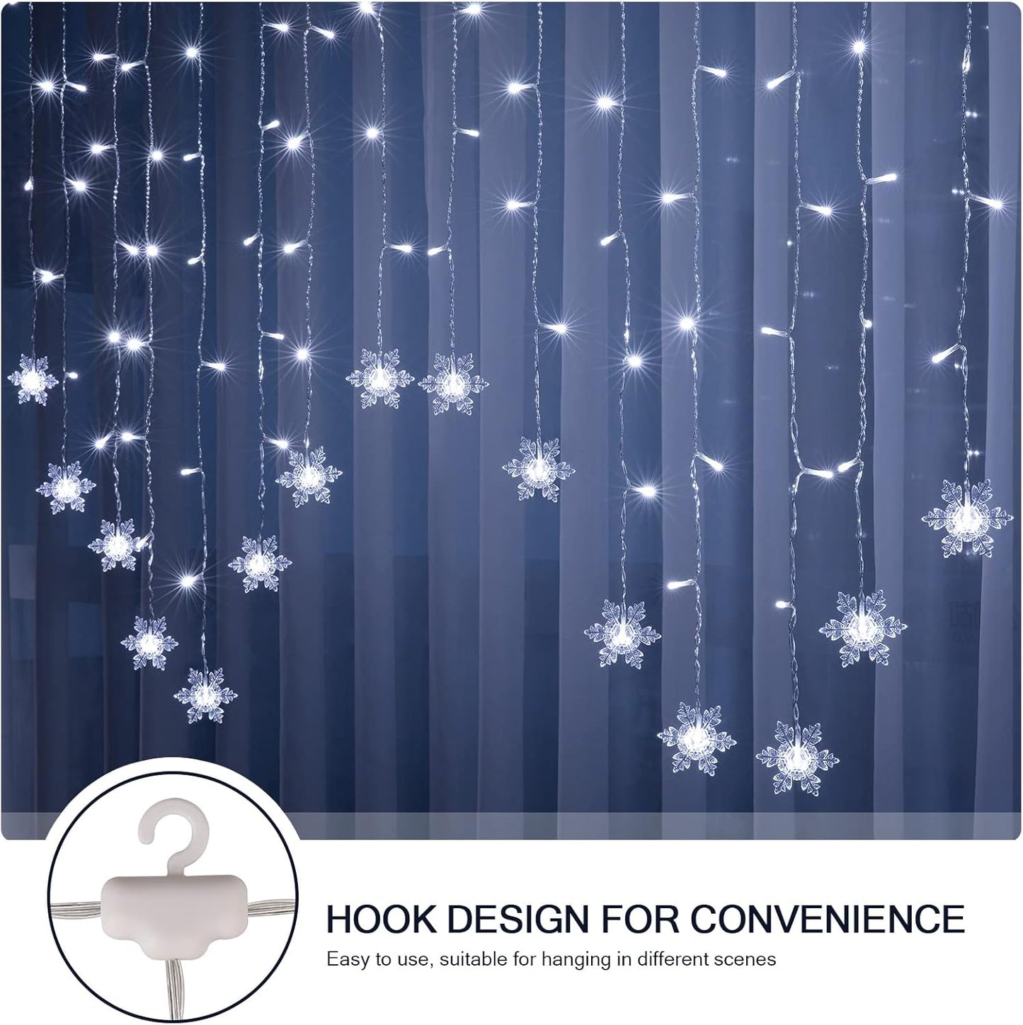 Lichtervorhang mit Schneeflocken-Motiv, 2x1m, 104 LEDs, Kaltweiss-schneeflocken