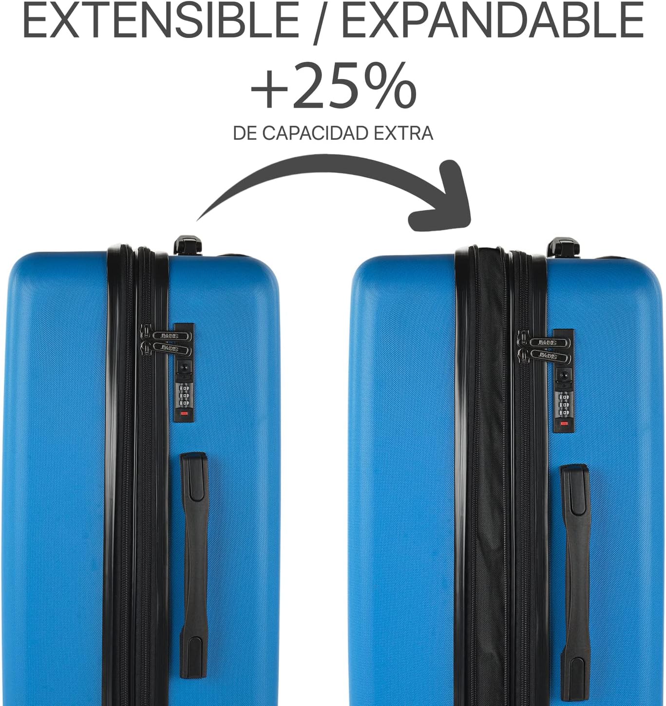 Reisekoffer-Set mit 4 Rädern und Zahlenschloss, Elektrisches Blau M
