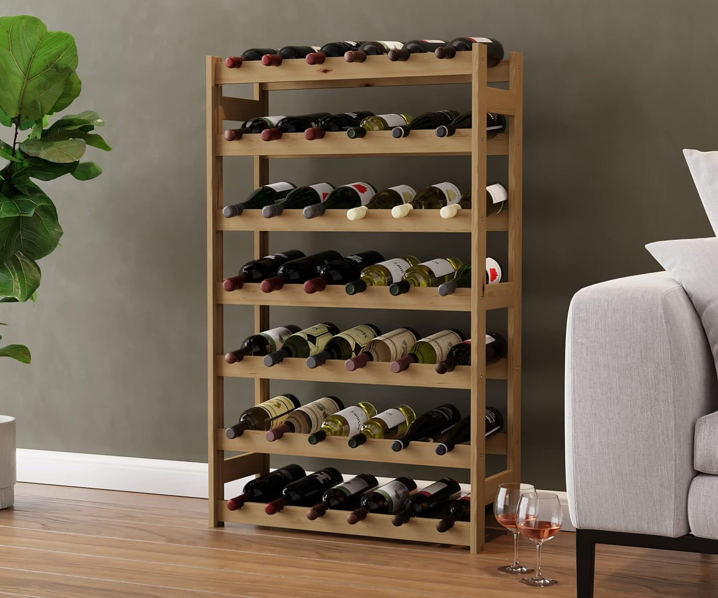 Weinregal für 42 Flaschen, Natur RW-1-42, 102 x 63 x 25, 7 liegen, für 42 Flaschen