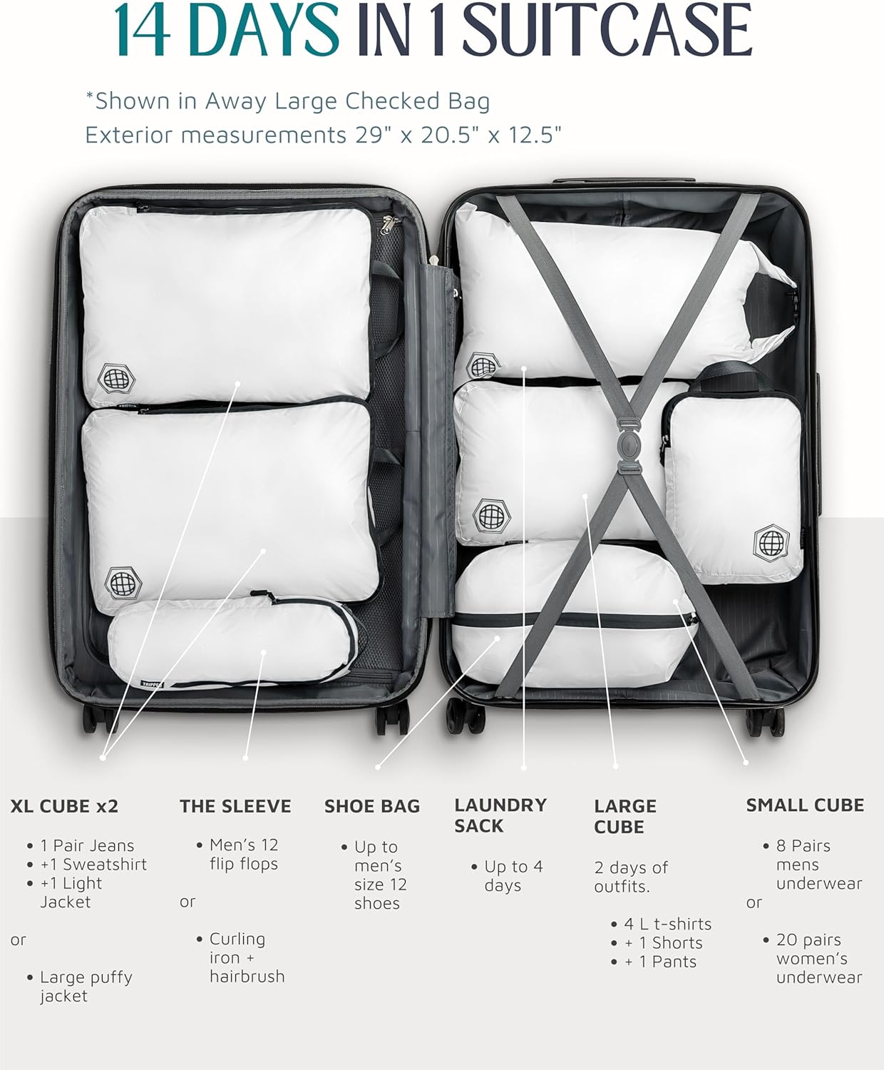 Kompressions-Verpackungswürfel-Set, Weiss/Grau
