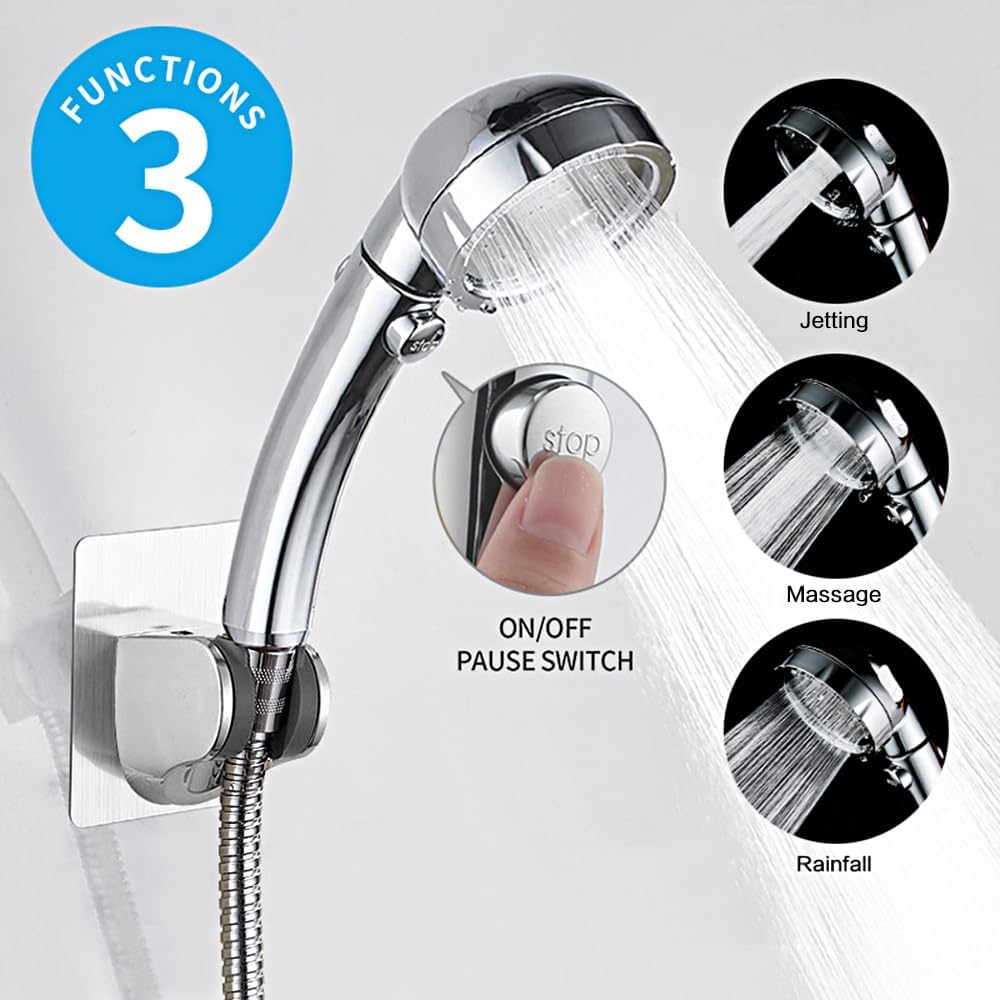 Hochdruck-Handbrause mit ON/OFF-Schalter & 3 Sprühmodi, Chrom