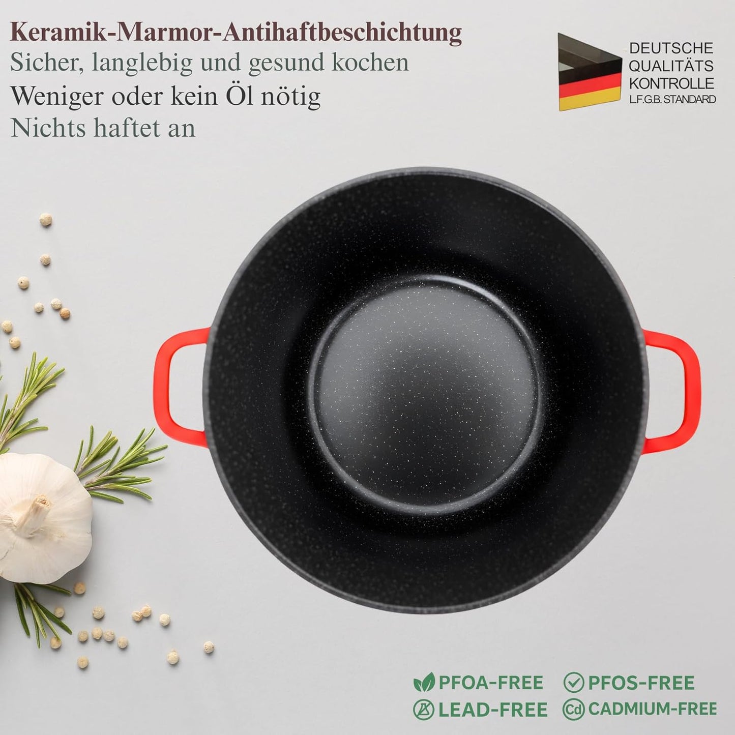 Aluguss-Kochtopf mit Glasdeckel, Rot 6.2L - Ø 24 CM